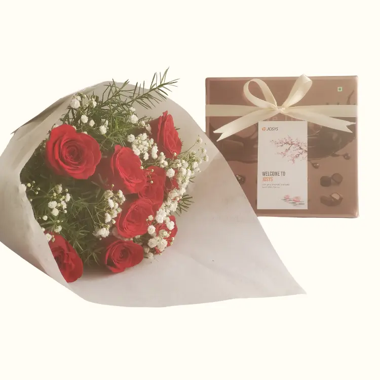 Shop premium chocolates with rose bouquet gift India